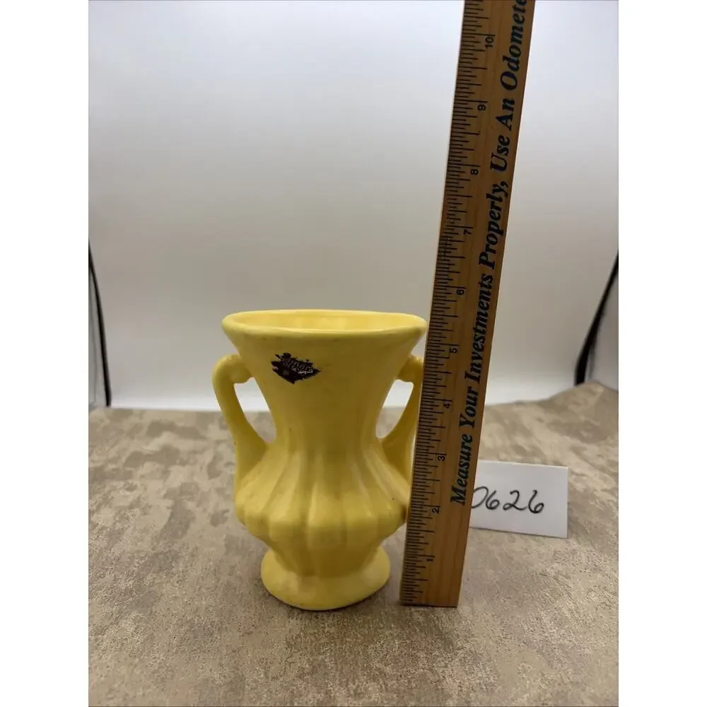 Camark Pottery yellow Double-Handle Trophy Vase- 1930's/40's Art Deco 5.25”